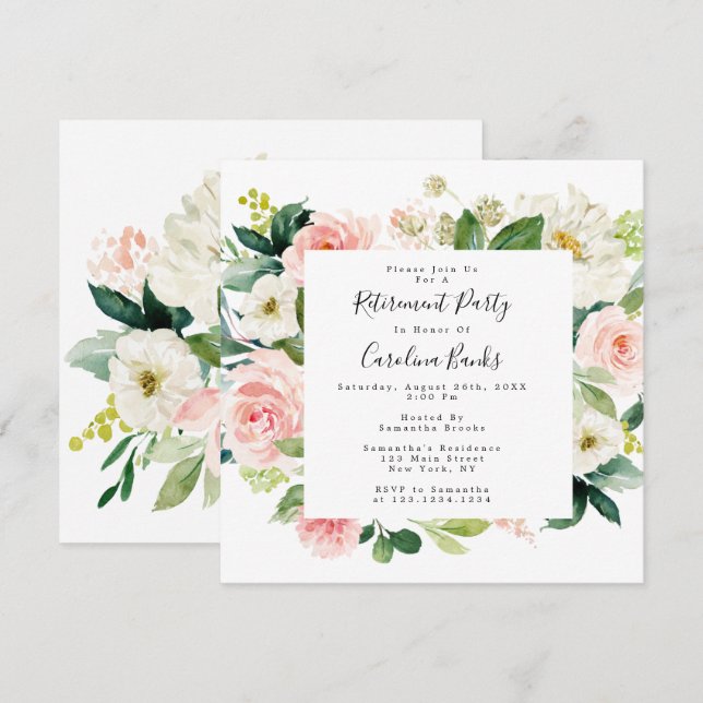 Floral Retirement Party Invitations, Square Invita Invitation (Front/Back)