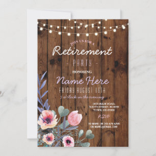 Floral Retirement Party Lights Wood Pink Invite