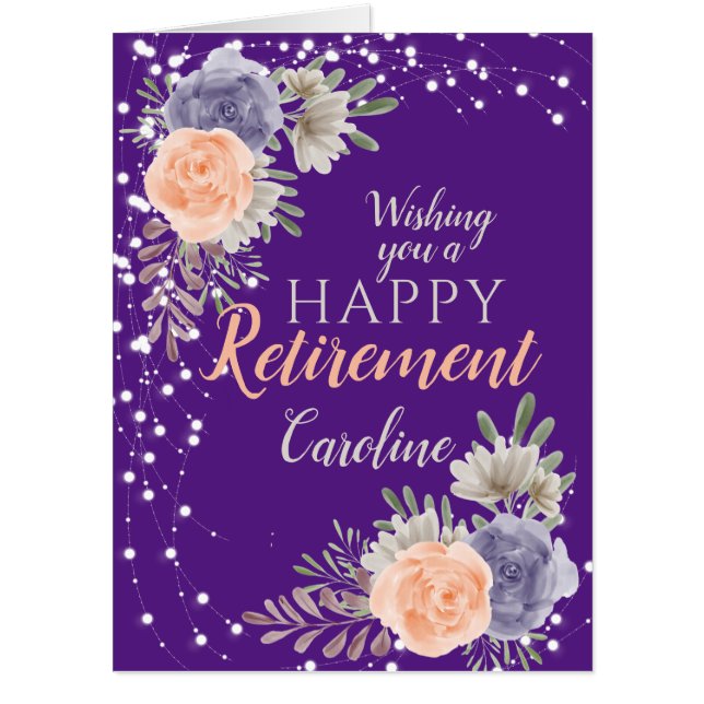 Floral Retirement Peony Rose Purple Big Card (Front)