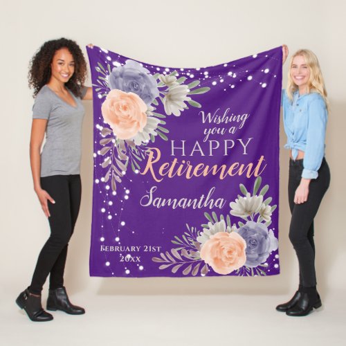 Floral Retirement Peony Rose Purple  Fleece Blanket