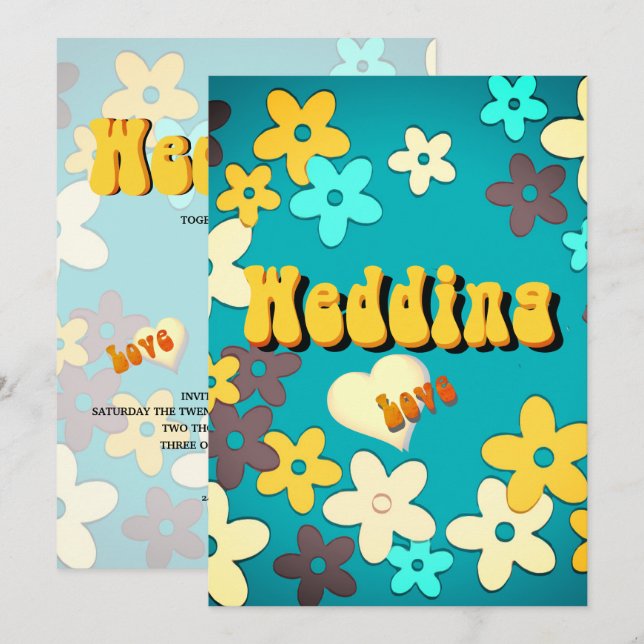 Floral Retro 1970s Chic Wedding Invitation (Front/Back)