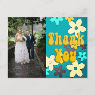 Floral Retro 1970s Chic Wedding Thank You Postcard