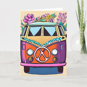 Floral Retro 1970's Van Groovy Birthday Card