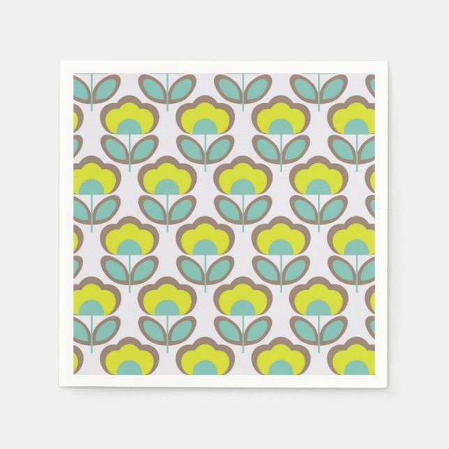 Floral Retro 70's Wallpaper Pattern Napkins (Front)