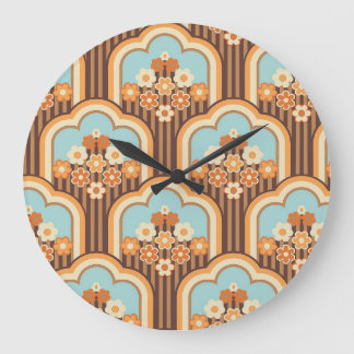 Floral Retro: 70s Wallpaper Revival Large Clock