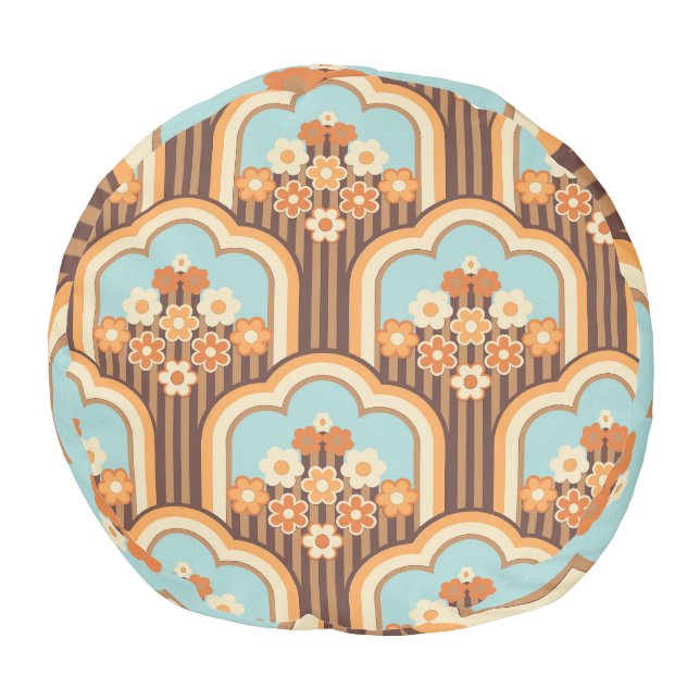 Floral Retro: 70s Wallpaper Revival Pouf (Bottom)