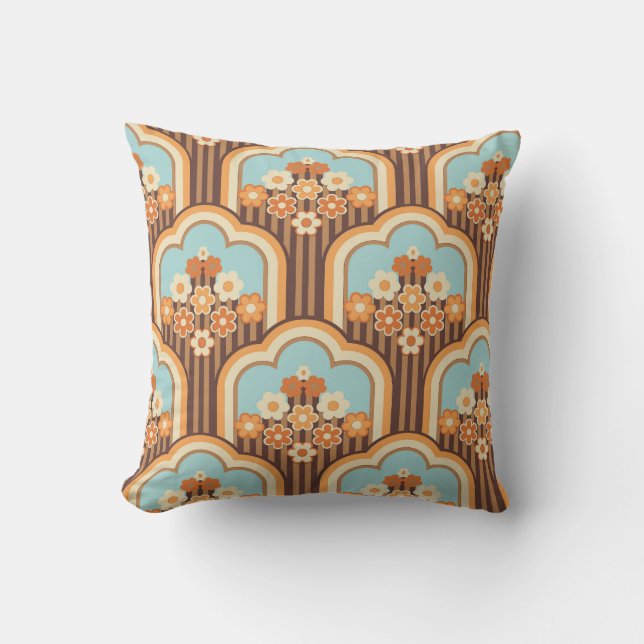 Floral Retro: 70s Wallpaper Revival Throw Pillow (Front)