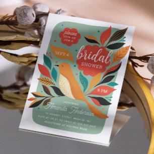 Floral retro bird. Animal botanical bridal shower Invitation