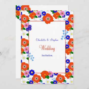 Floral Retro Colorful Cute Flowery Wedding Invitation by Flissitations at Zazzle