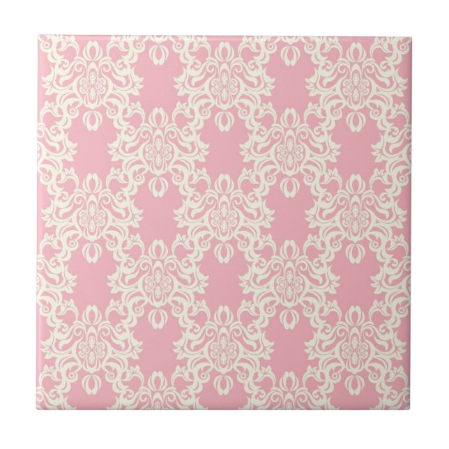 Floral retro damask ceramic tile (Front)