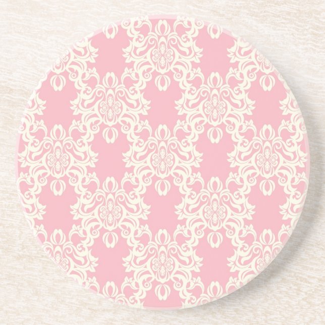 Floral retro damask drink coaster (Front)