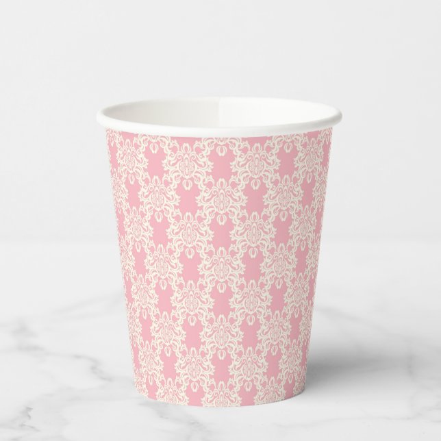 Floral retro damask paper cups (Left)