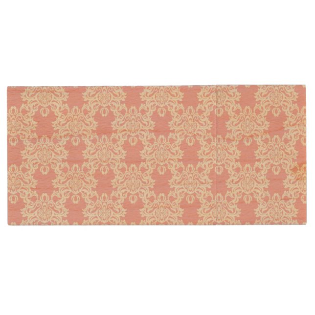 Floral retro damask wood USB flash drive (Front)