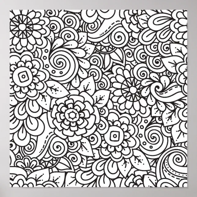 Floral Retro Doodle 2 Poster | Zazzle