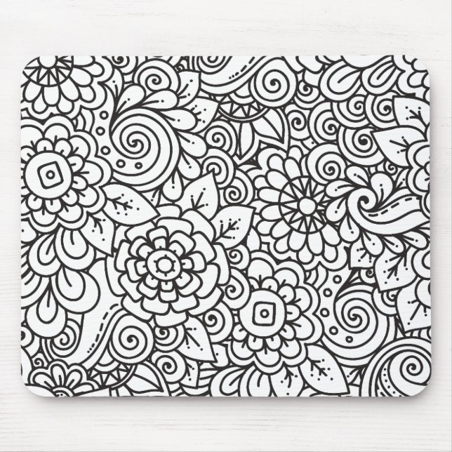 Floral Retro Doodle Mouse Pad (Front)