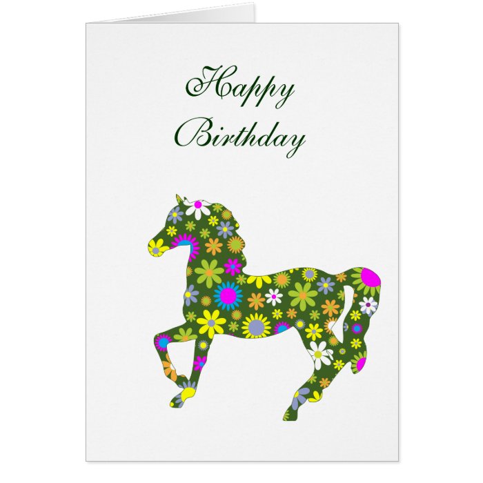 Floral retro flowers funky horse birthday card