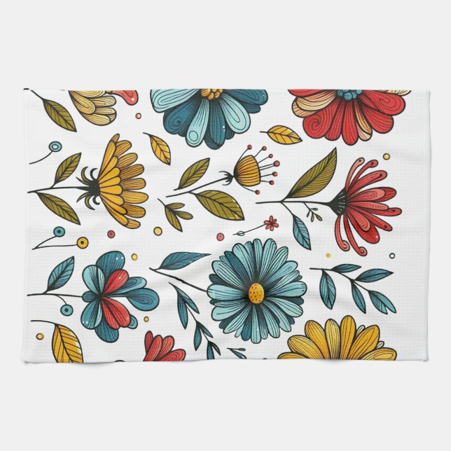 Floral  Retro Folk Art Apron Kitchen Towel (Horizontal)