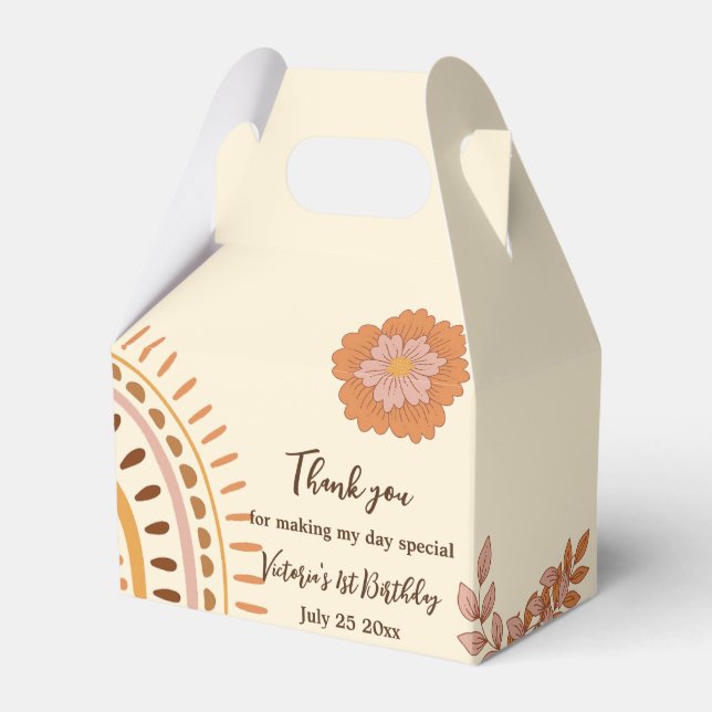 Floral Retro Groovy Birthday Party Favor Boxes (Front Side)