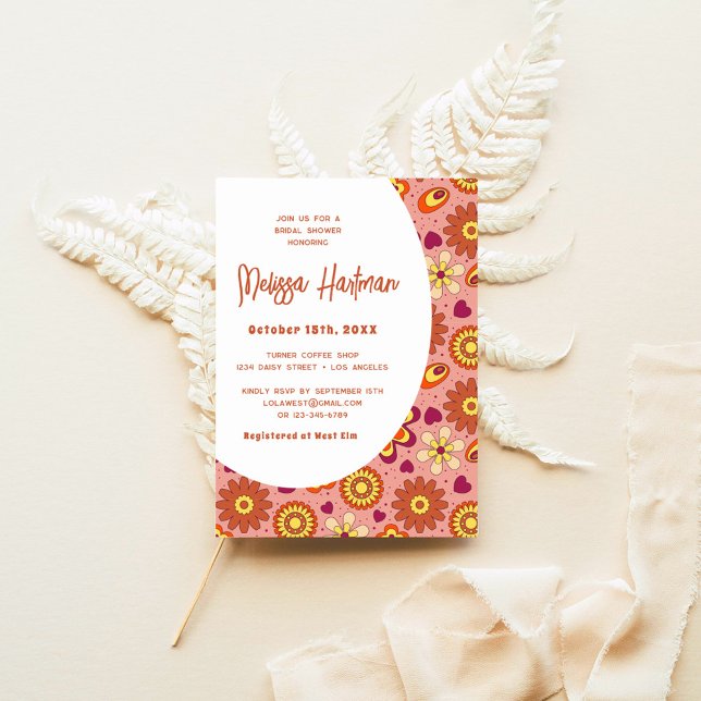 Floral Retro Groovy Bridal Shower Invitation (Creator Uploaded)