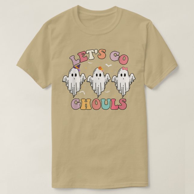 Floral Retro Groovy Let's Go Ghouls Funny Hallowee T-Shirt (Design Front)