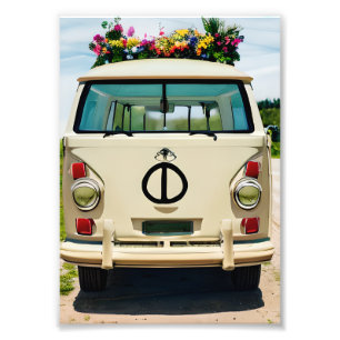 Floral Retro Hippie Van Vintage Art Photo Print