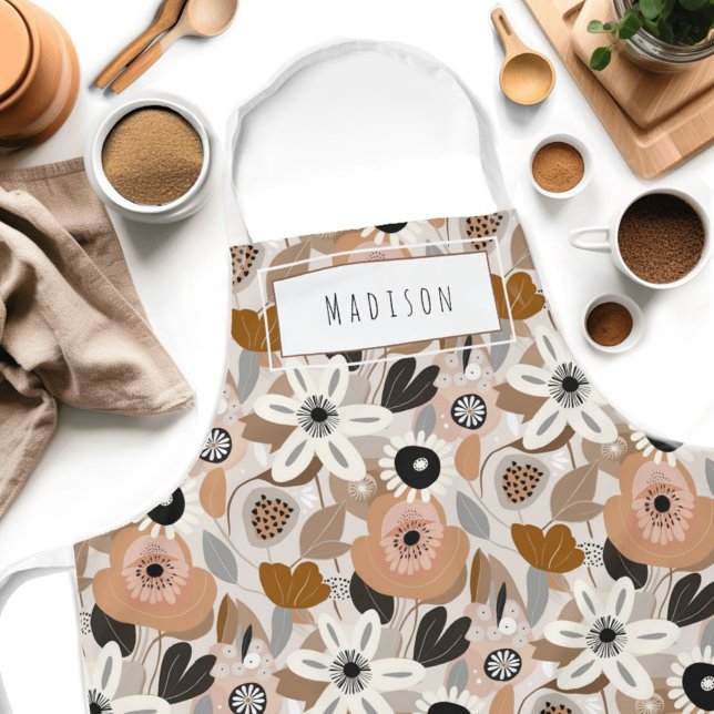 Floral Retro Mid-Century Modern Name Apron (Indulge in the retro charm of our Wild on Flowers apron.  Cook in style and let your name shine!)