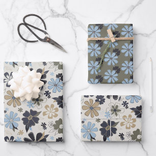 Floral Retro Pattern Gift Wrapping Paper Sheets
