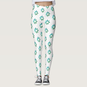 Floral Retro Pattern Green White Leggings
