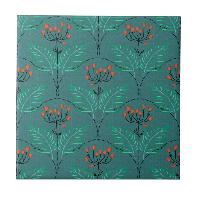 Floral retro pattern in art deco style. ceramic tile (Front)
