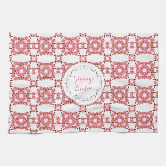 floral retro pattern.text. kitchen towel (Horizontal)