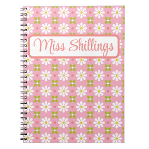 Floral Retro Pink and Green Personalized  Notebook
