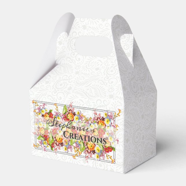 Floral Retro Spring Flowers Primrose Professional Favor Boxes (Front Side)