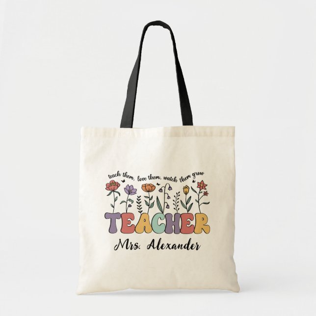 Floral Retro Teacher Life Custom Tote Bag (Front)
