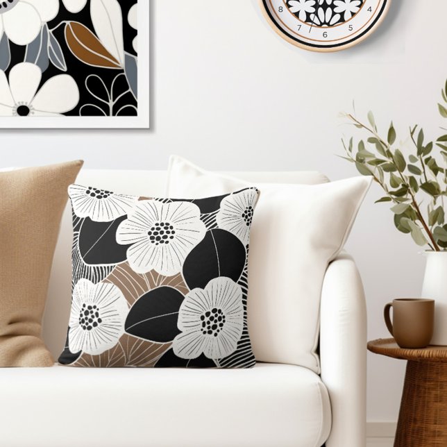 Floral Retro Throw Pillow (Style with the perfect blend of retro floral & elegance to your living room.)