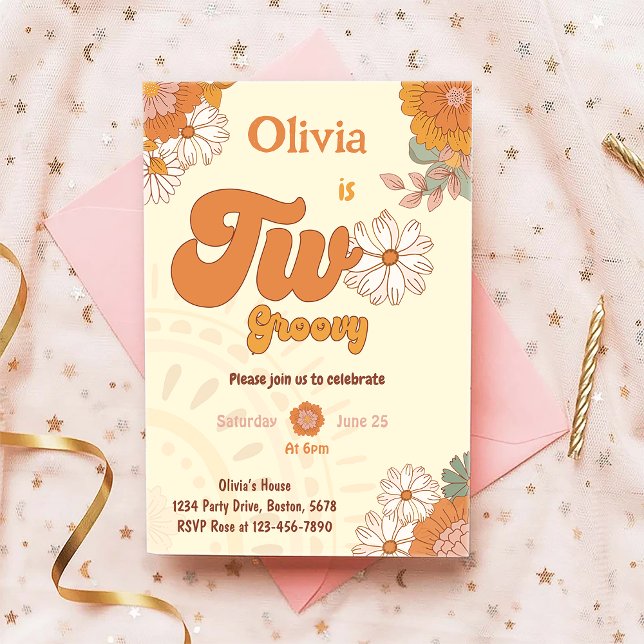 Floral Retro Two Groovy 2nd Birthday Invitation (Creator Uploaded)
