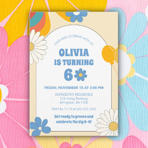 Floral Retro Vinyl 60th 70th Adult Birthday Groovy Invitation