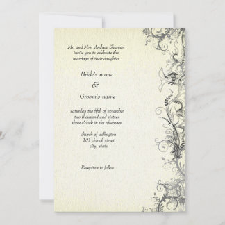Floral retro wedding invitation card
