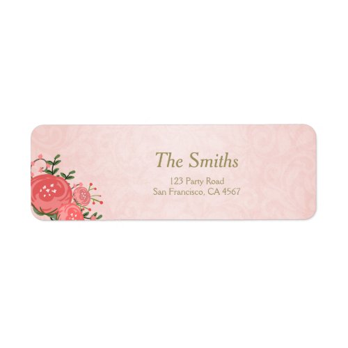 Floral Return Address Label Pink Gold Girl Baby