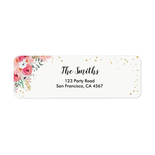 Floral Return Address Label Watercolor Pink Garden | Zazzle.com