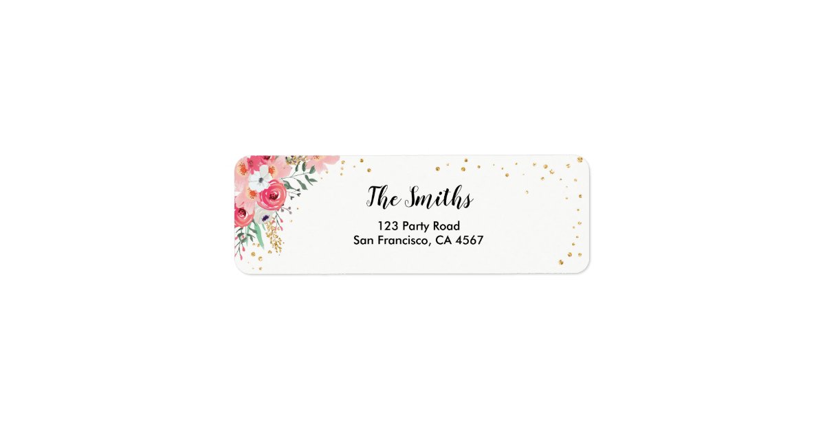 Floral Return Address Label Watercolor Pink Garden | Zazzle