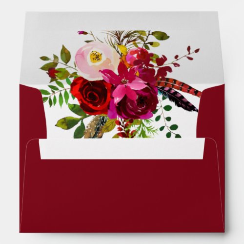 Floral Return Name and Address Holiday Red Envelope