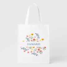 Floral Reusable Grocery Bag – Custom Name