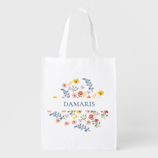 Floral Reusable Grocery Bag – Custom Name