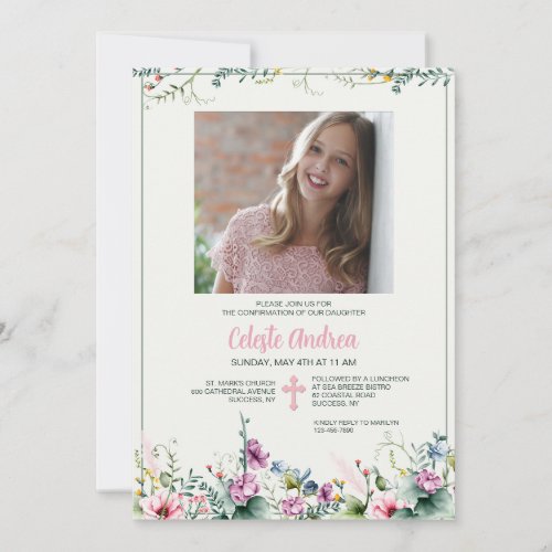 Floral Revelry Photo Religious Invitation