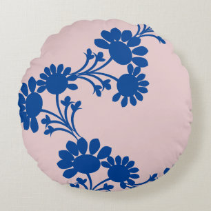 Floral Reversible Pink Blue Round Pillow