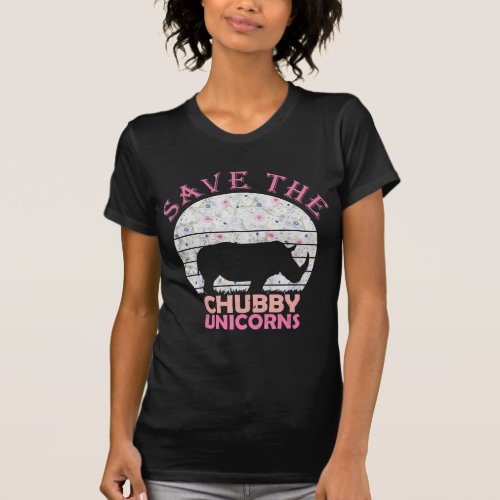 Floral Rhino Gift  Girls Women _ Save  Chubby Unic T_Shirt
