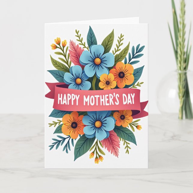 Floral Ribbon Banner Card (Front)