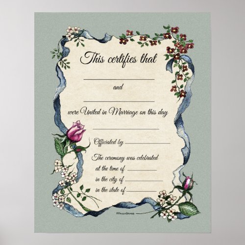 Floral Ribbon Border Wedding Certificate Poster