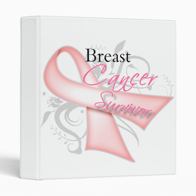 Floral Ribbon Breast Cancer Survivor 2 3 Ring Binder (Front/Spine)