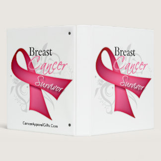 Floral Ribbon Breast Cancer Survivor 3 Ring Binder
